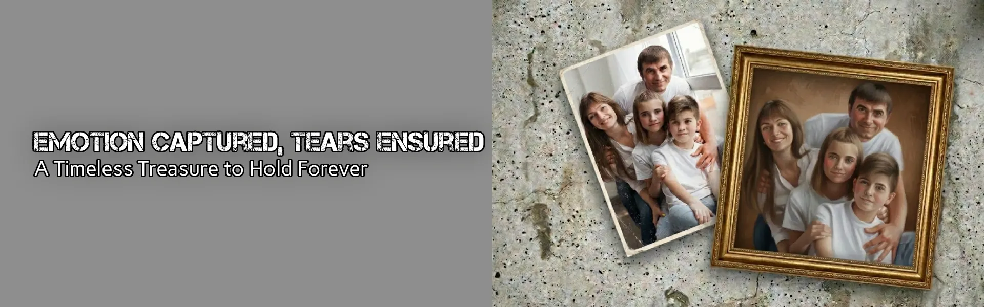 Custom family portrait in ornate frame – emotional hand‑painted photo gift.